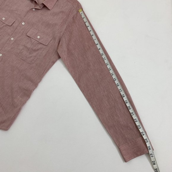 Theory Mens Large Heather Red Button Down Shirt Long Sleeve 2 Front Pockets - Picture 11 of 12